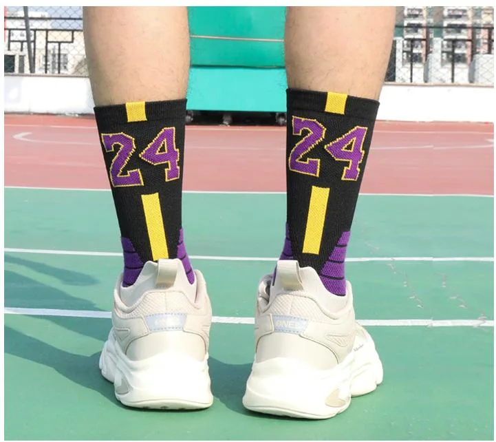 Cotton Design Team Number Socks Grey Athletic Crew Sports Socks Elite Men Basketball Socks