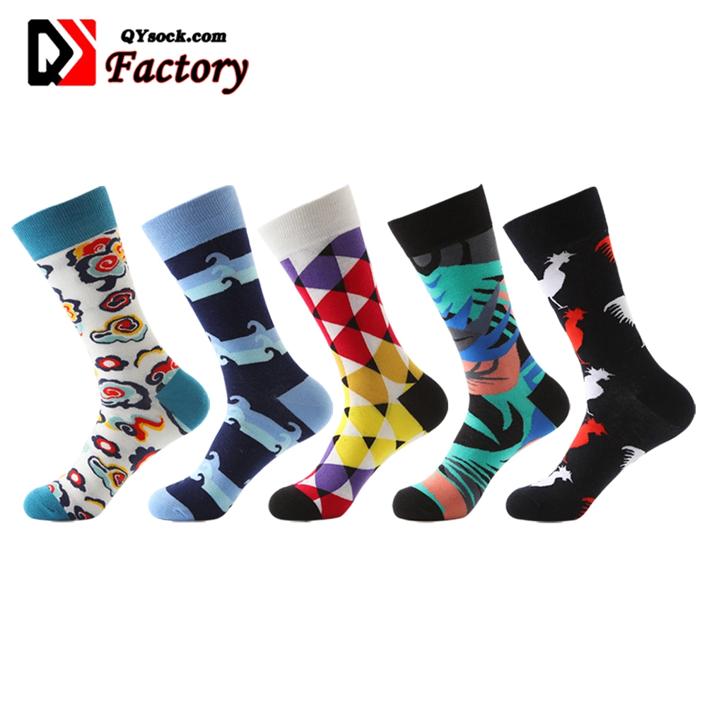 Men Women Unisex Cotton Polyester Colorful Custom Design Anti-Slip Sports Happy Jacquard Crew Socks